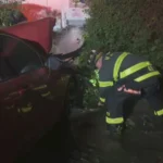 Damaged Manor Haven Adult Home after a car crashed into the building in Huntington Station