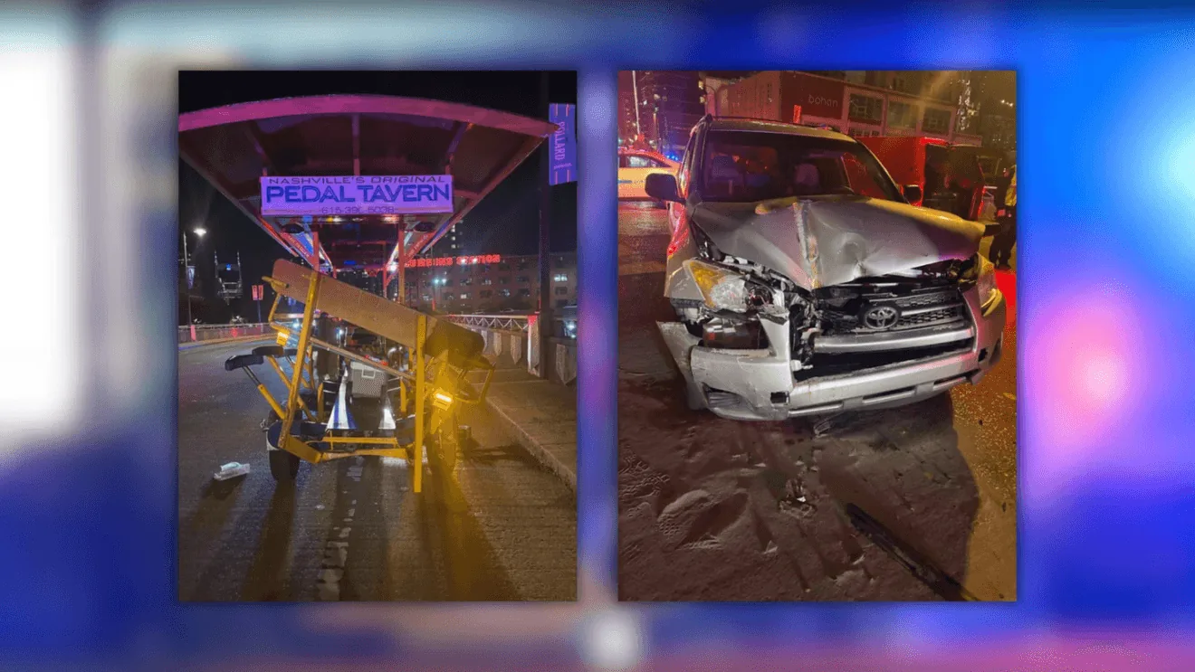 Police and emergency crews respond to a crash on Demonbreun Street in downtown Nashville