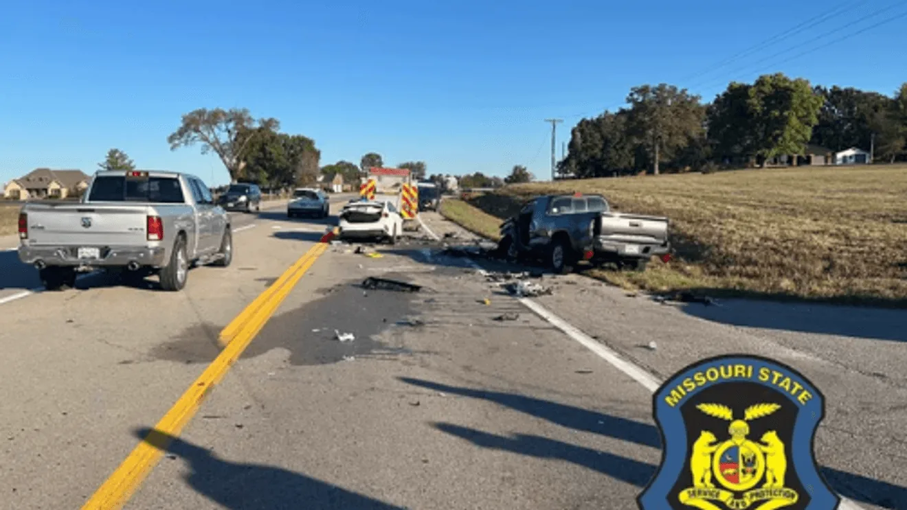 Police investigate a fatal three-vehicle crash on a highway near Lebanon, Missouri